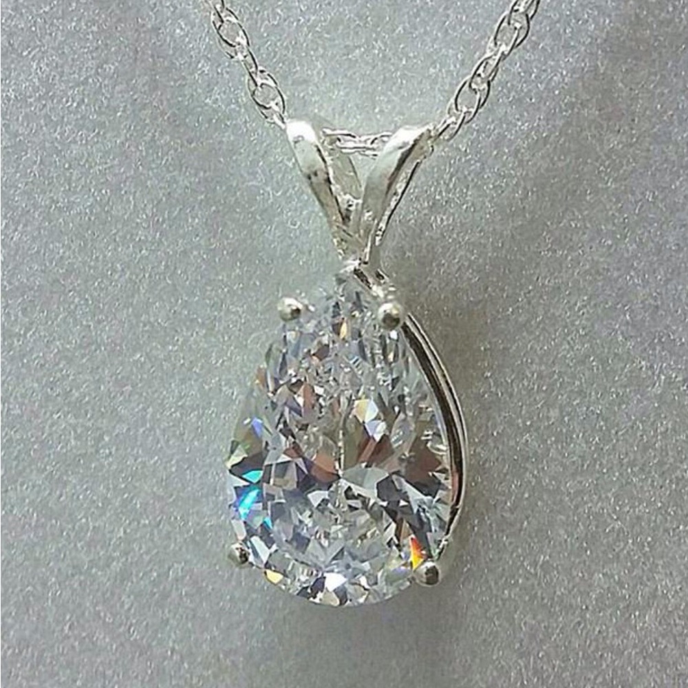 Silver Pear-Shaped Gemstone Necklace